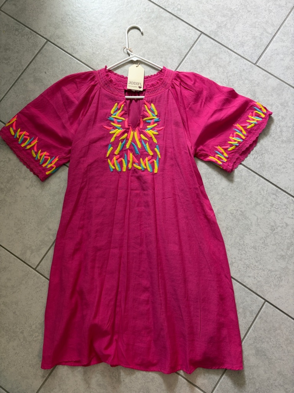 JODIFL Bright Fuchsia Embroidered Neck Shift